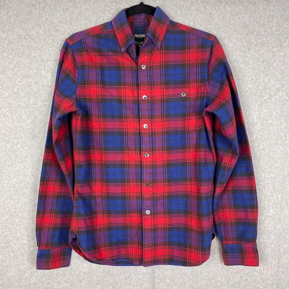 Todd Snyder Shirt Mens XS Red Blue Plaid Cotton Flannel Long Sleeve Button Down - Picture 1 of 7